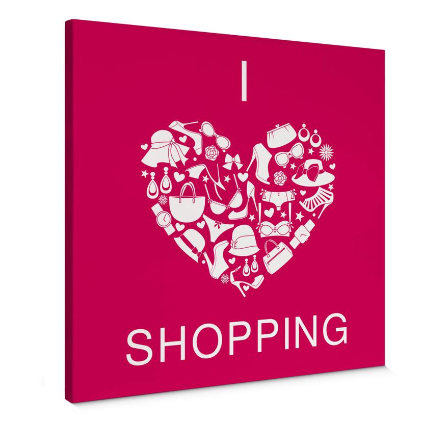 Tableau sur toile I love Shopping - Carré