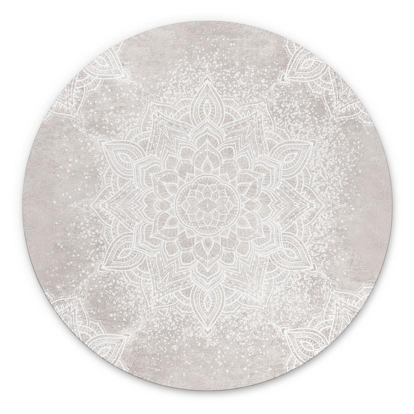 Billede Blid mandala på grå-beige - Bloomery Decor - rund – print på aluminium (Alu-Dibond)
