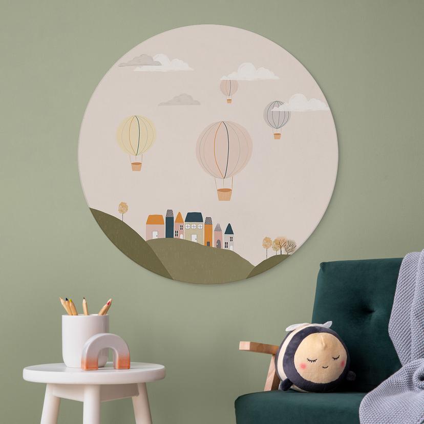 Wandbild Bunte Heißluftballons am Himmel - Menina Lisboa - Alu-Dibond Rund