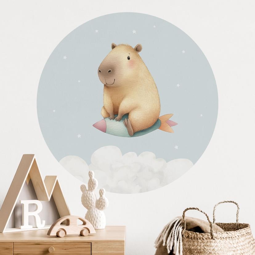 Wallsticker til børneværelset Capybara i rummet - Stjernedrøm - Rund