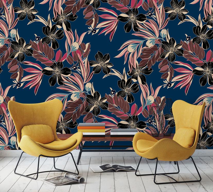 Papier peint de fleurs abstraites Papier peint de photos, fleurs bleues 2.70 x 2.12 m