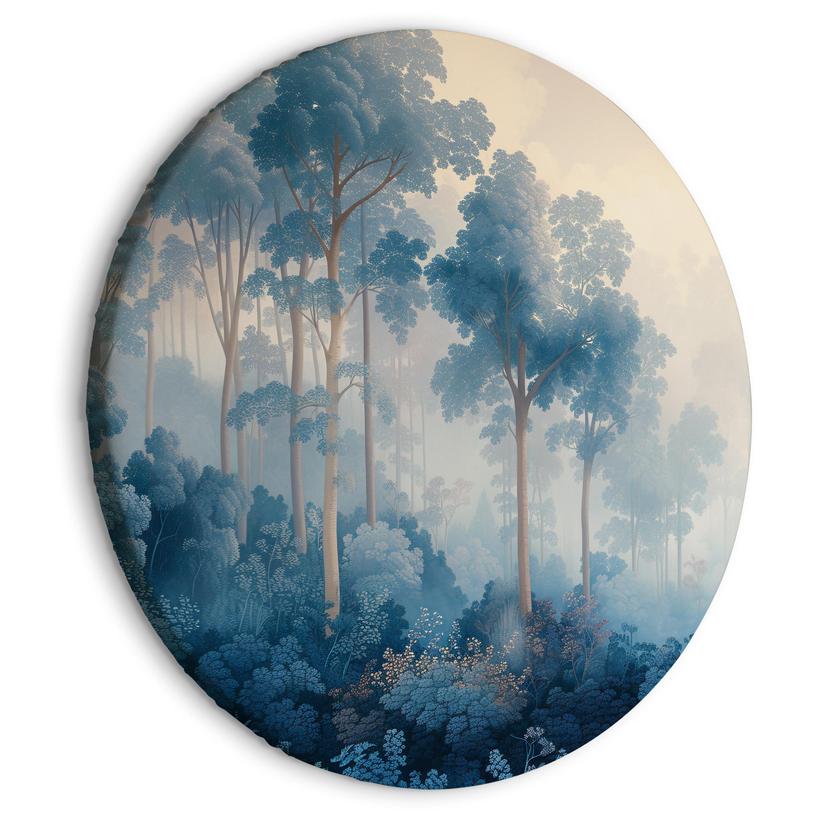 Rundes Leinwandbild Wald | neblige Baumlandschaft im Illustrativen Sti - Märchenwald