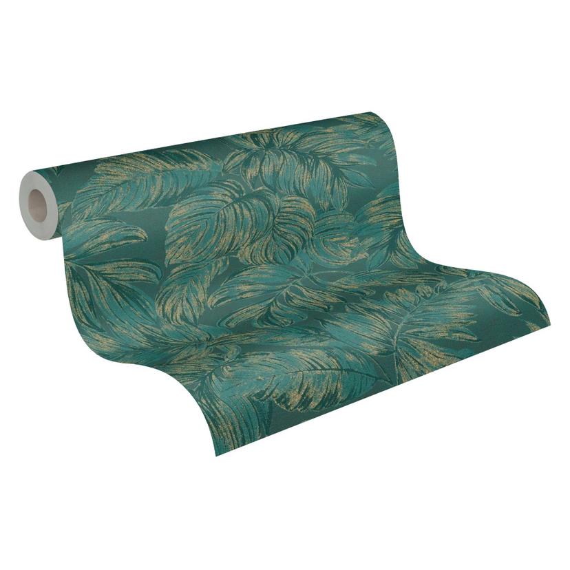carta da parati jungle verde oro con effetto metallizzato - carta da parati in tessuto non tessuto f