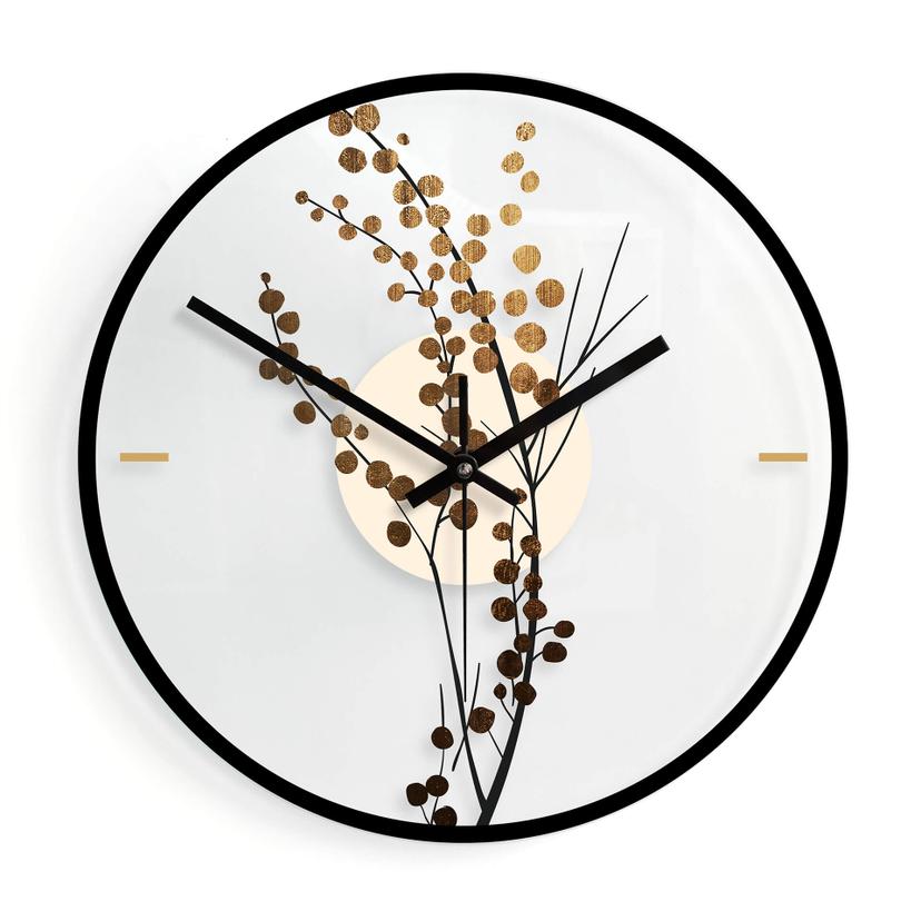Wanduhr aus Glas - Kubistika - Goldener Zweig - Ø 30 cm