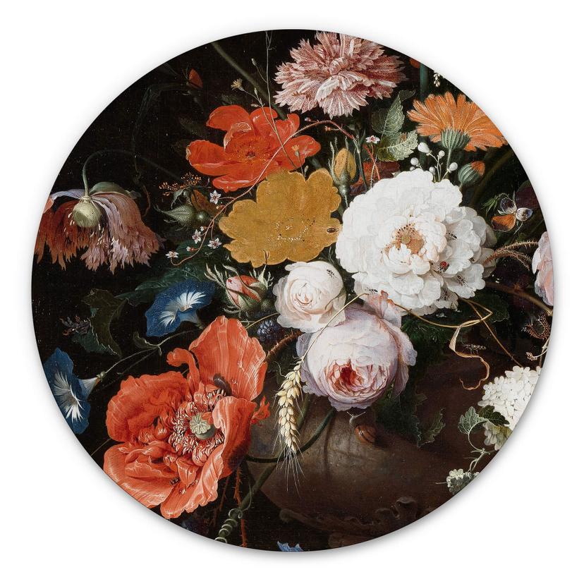 Alu-Dibond Mignon - Stilleben med blomster og ur - Rund – print på aluminium (Alu-Dibond)