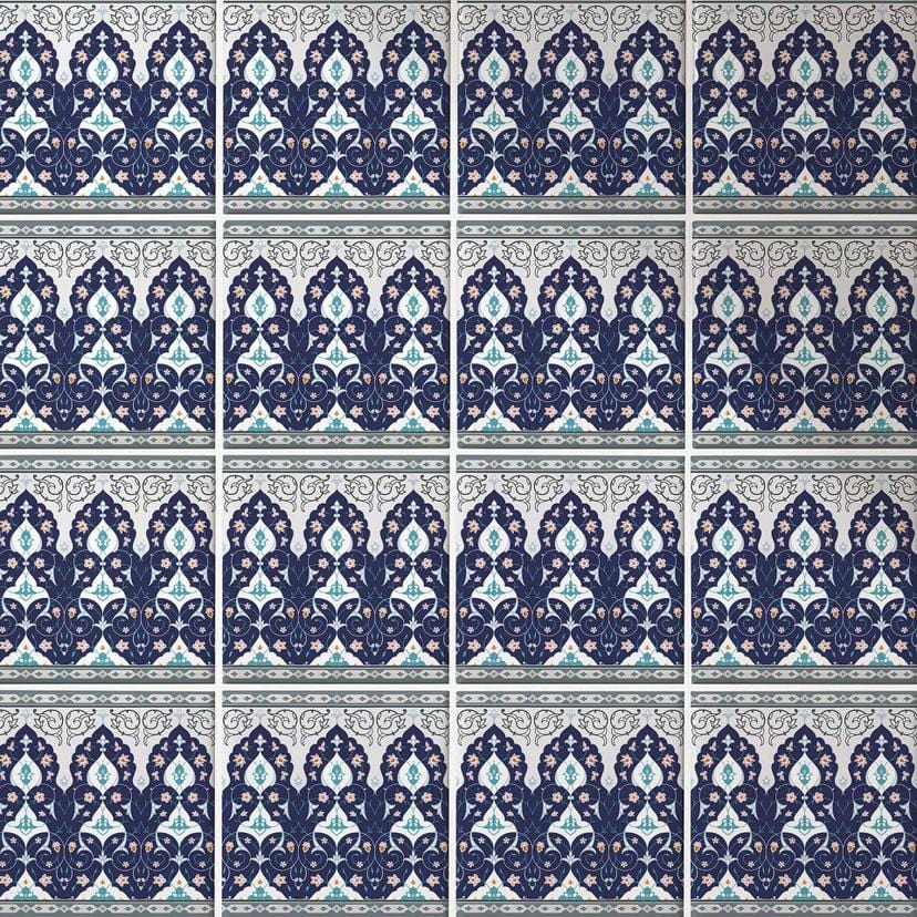 Azulejos Adhesivos Flores de Savar - Azul y blanco - Lote de 12