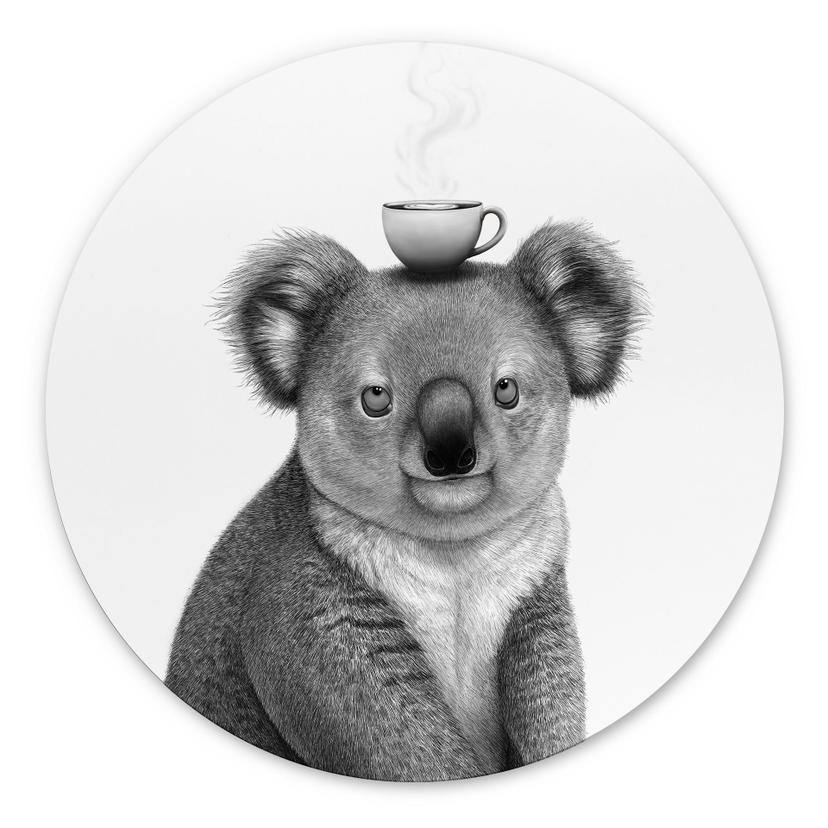 Tableaux Rond Koala avec café - Korenkova - Alu-Dibond