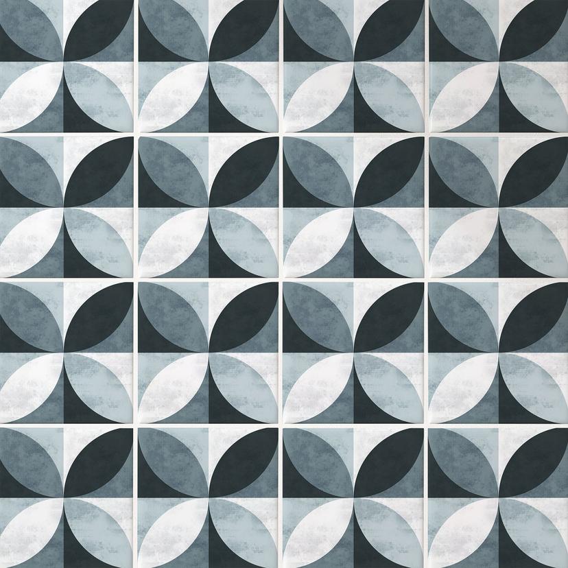 Azulejos Adhesivos Flor Abstracto - azul - lote de 12