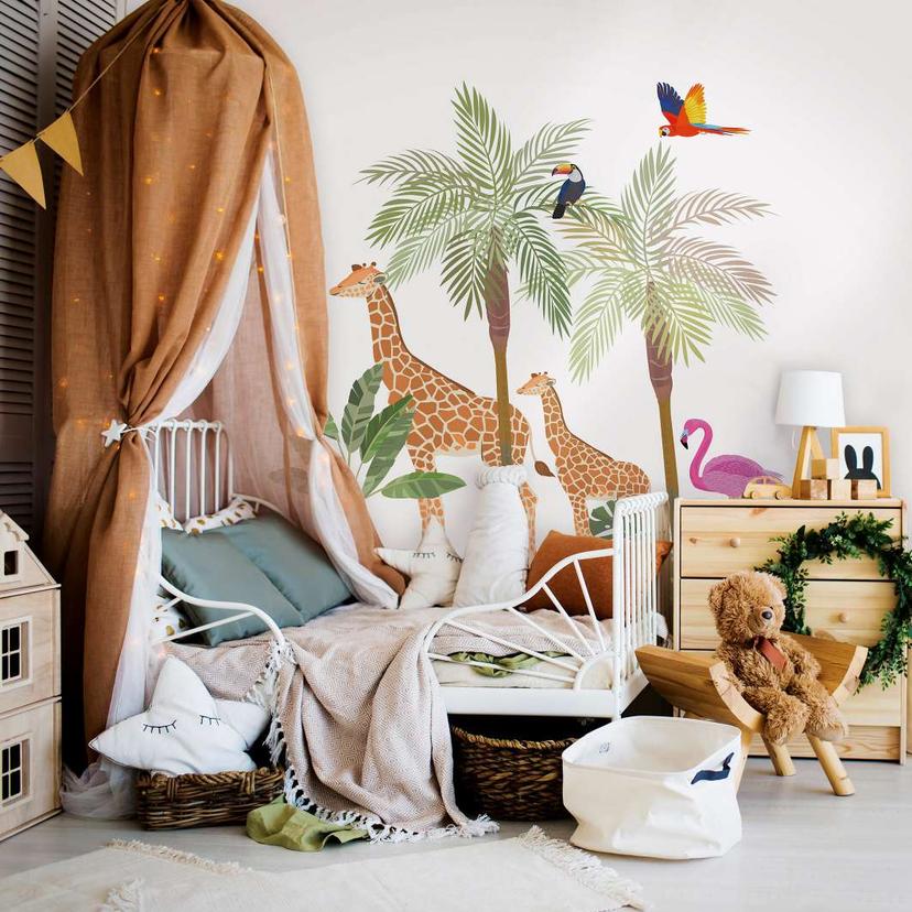 Børnetapet, non-woven tapet med illustration Kids Walls hvid, grøn, beige