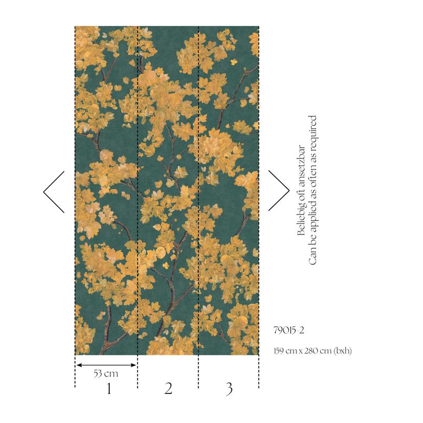 Rami in fiore giallo verde - Carta da parati in tessuto non tessuto, estensibile