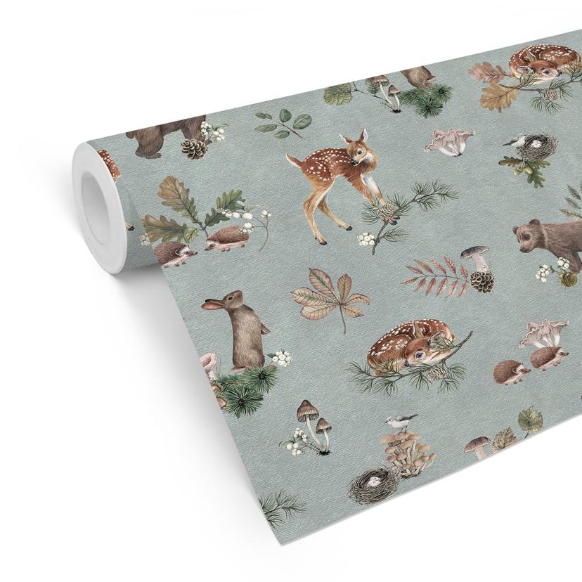 Mønster tapet fawn and forest friends - blå - Kikki Belle