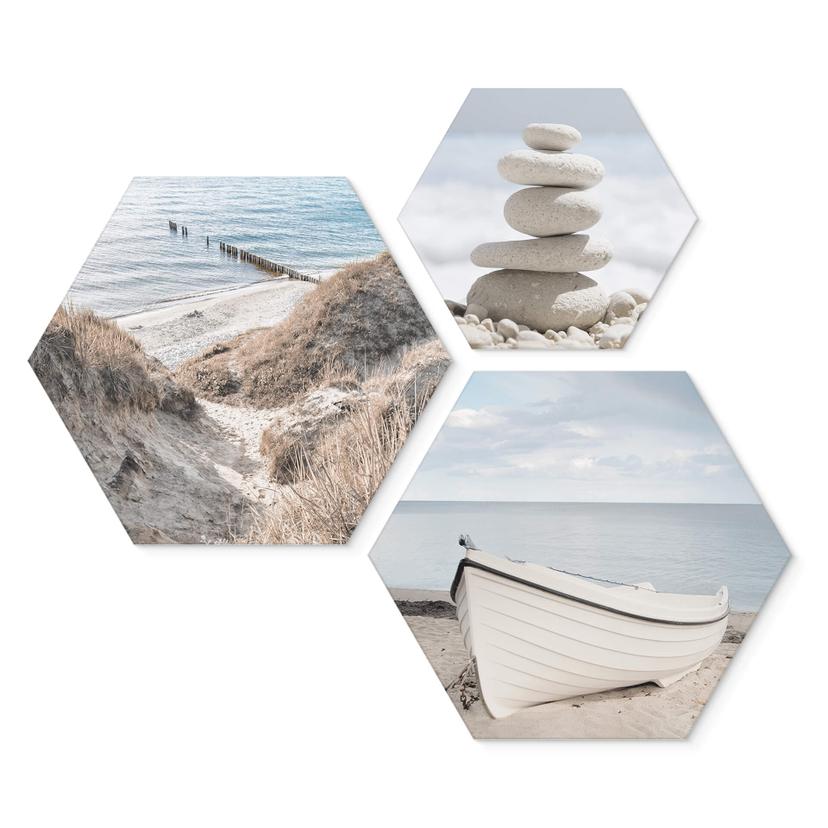 Hexagon Dibond Aan de Kust (3-delig)