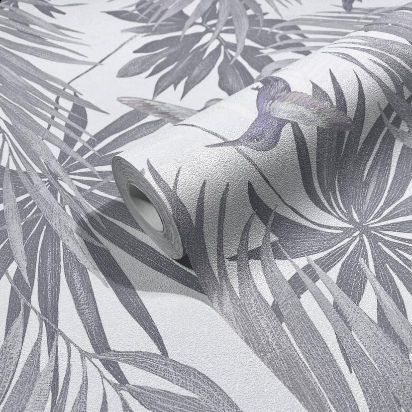 Blomstertapet non-woven Spirit of Jungle hvid, grå