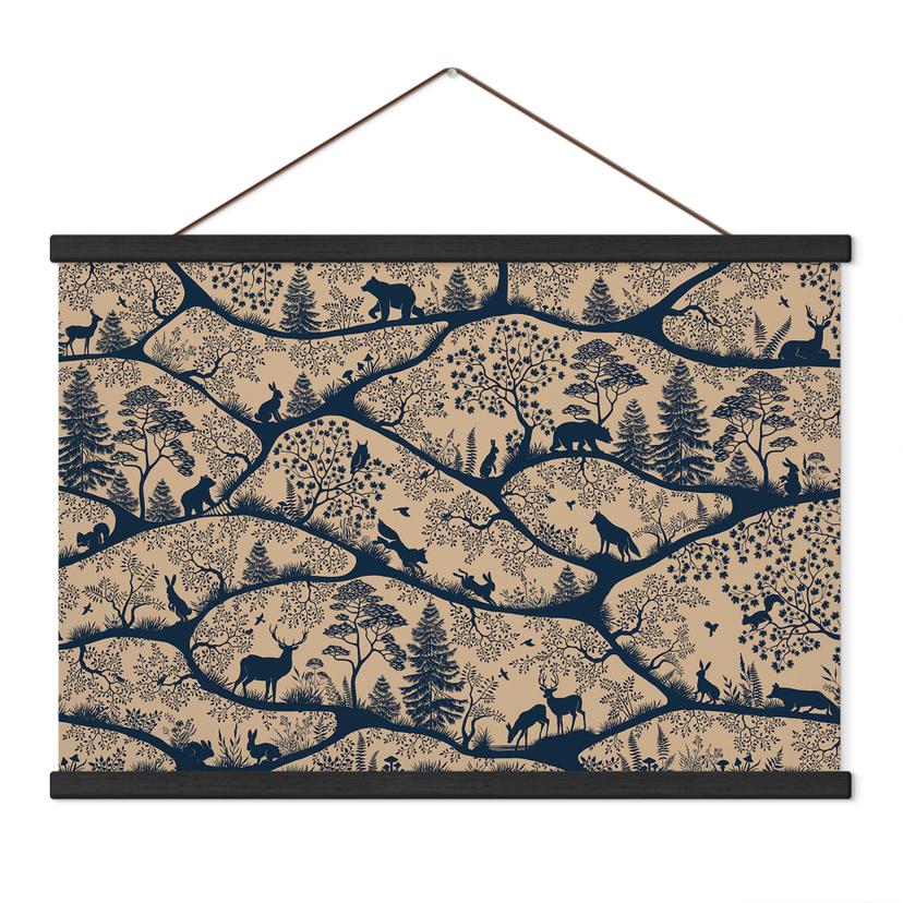 Kinderkamer Textielposter Dierensilhouetten in het noordse bos - Oliver Robins
