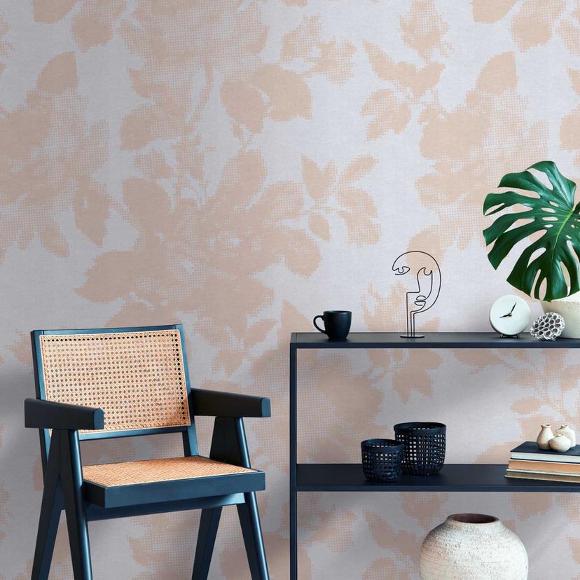 Blomstertapet beige grå - ikke-vævet tapet med blomstermønster til soveværelse og stue