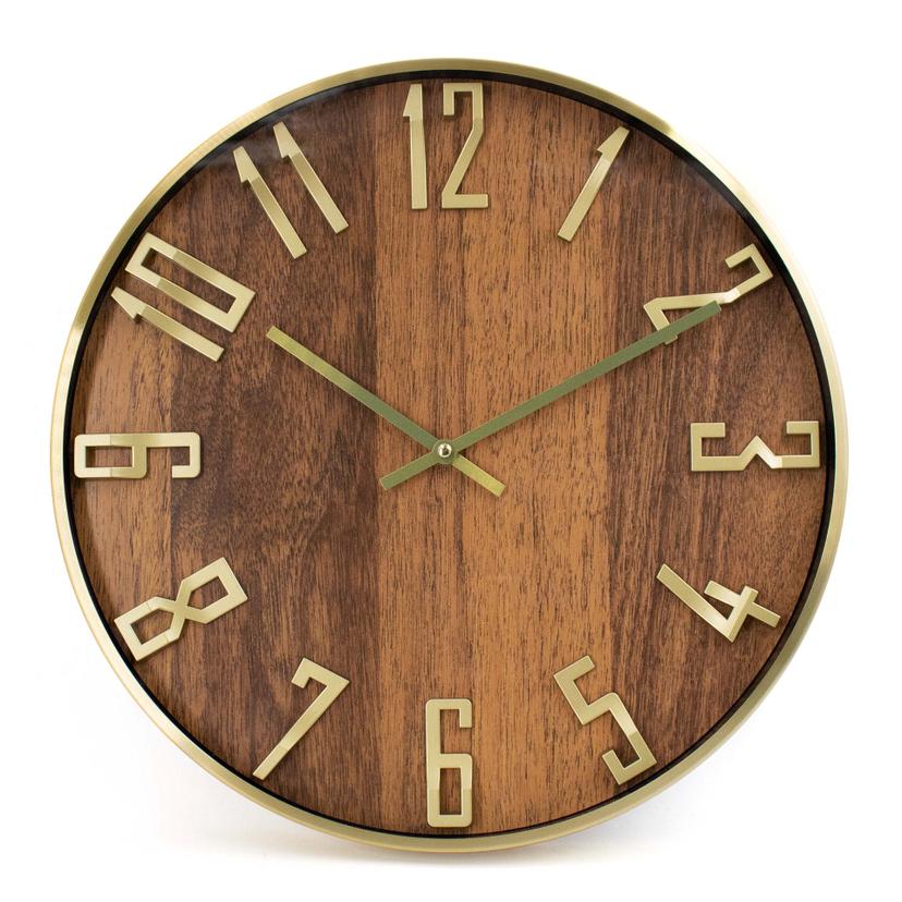 Vintage Wanduhr in Holzoptik mit Aluminiumrahmen | geräuschlos | Ø 40 cm
