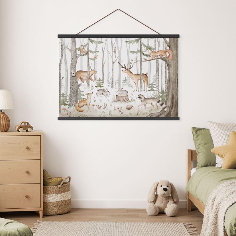 Chambre d'enfant Affiche textile Aventure avec les animaux de la forêt - Kvilis
