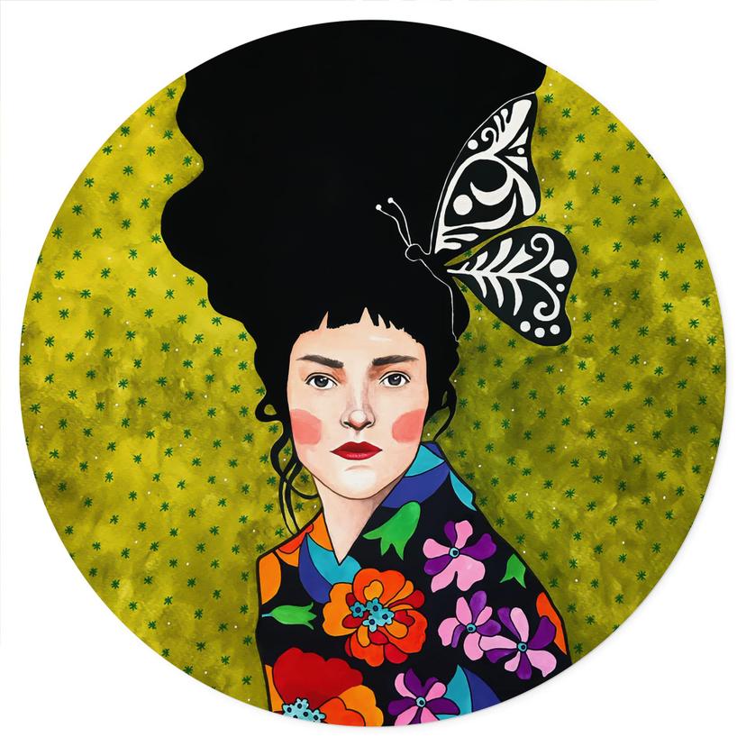 Adesivo murale Donna con farfalla tra i capelli - Hülya - Rotondo