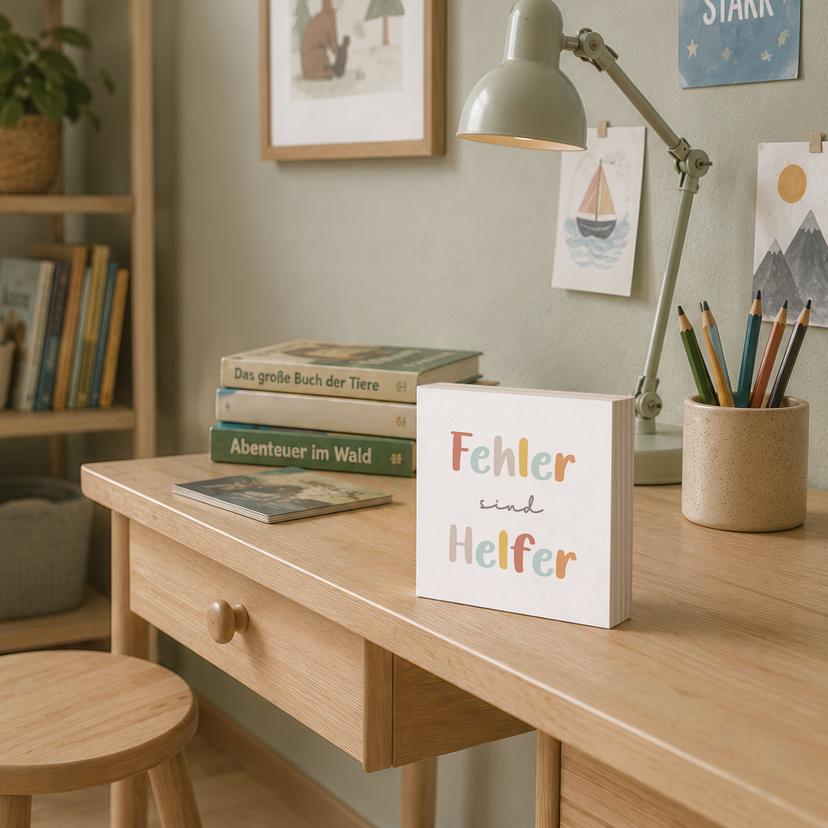 Holzbild zum Hinstellen - Mutmachspruch 'Fehler sind Helfer'