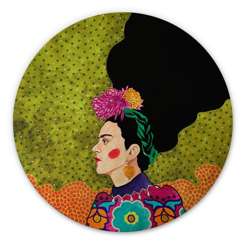 Cuadro de madera Hülya - Frida en retrato - Redondo