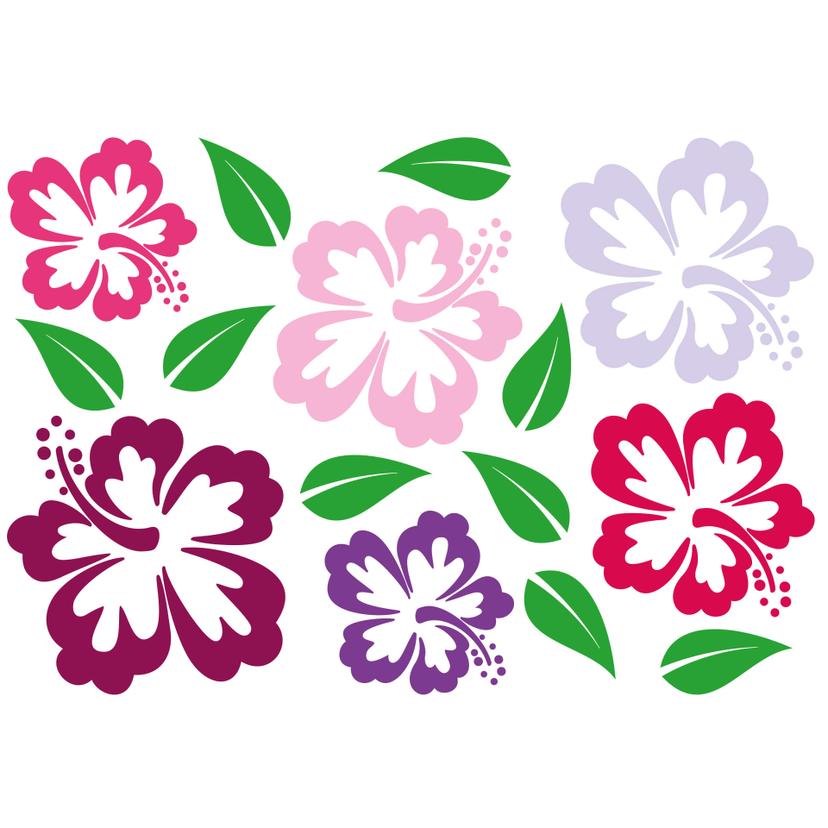 Sticker mural - Fleurs d'Hibiscus + Set de 3 patères inclus