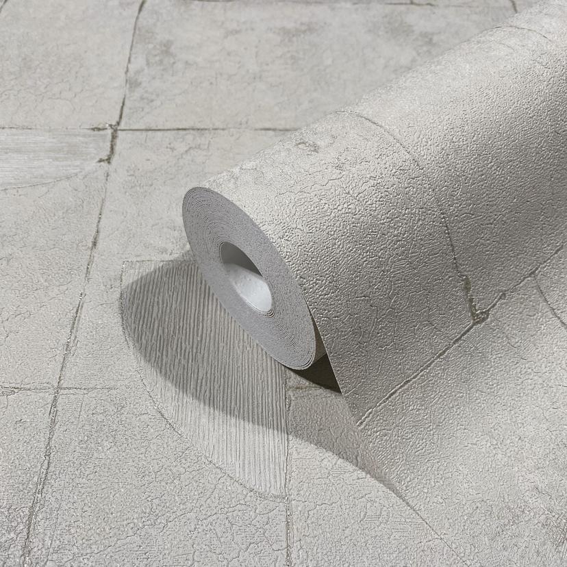 Non-woven tapet med gipslook i kakel beige grafik