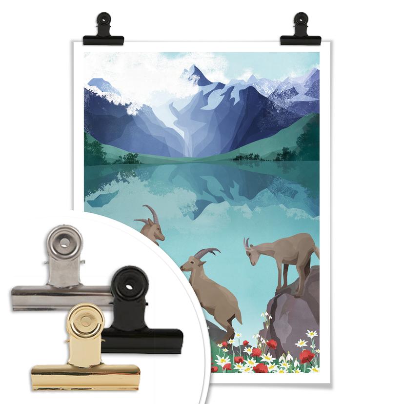 Poster Goed Blauw - Bouquetins dans les montagnes