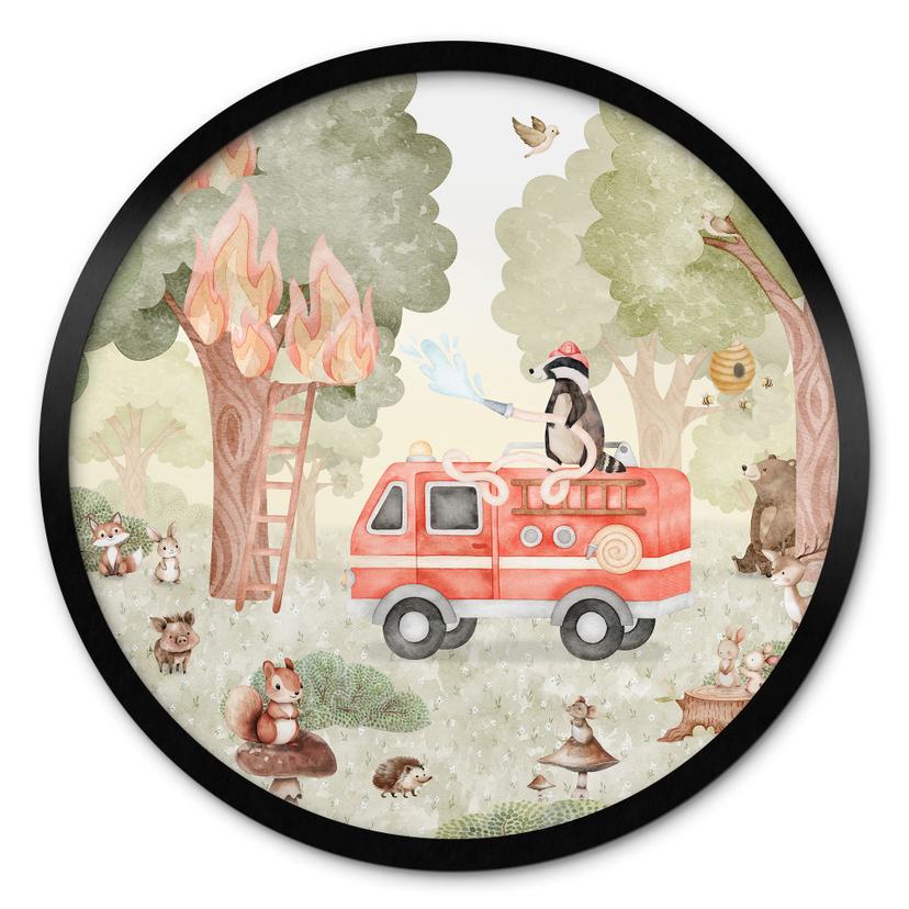 Poster Dieren Brandweer in het Bos - Oliver Robins - Rond