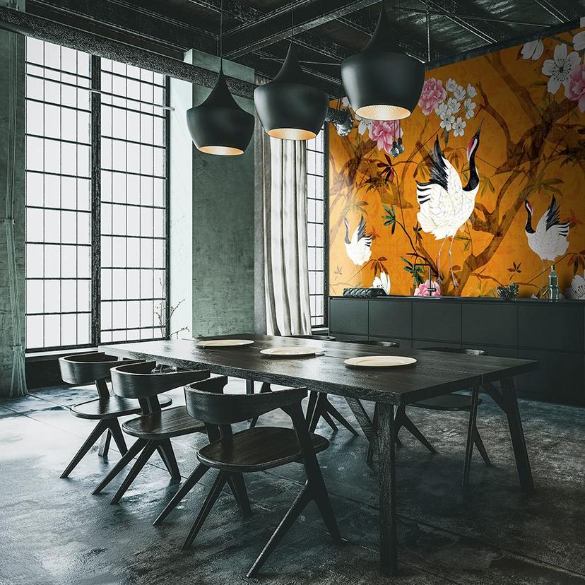 TapetFototapet i japansk stil, orange grafik 3,40 x 2,65 m