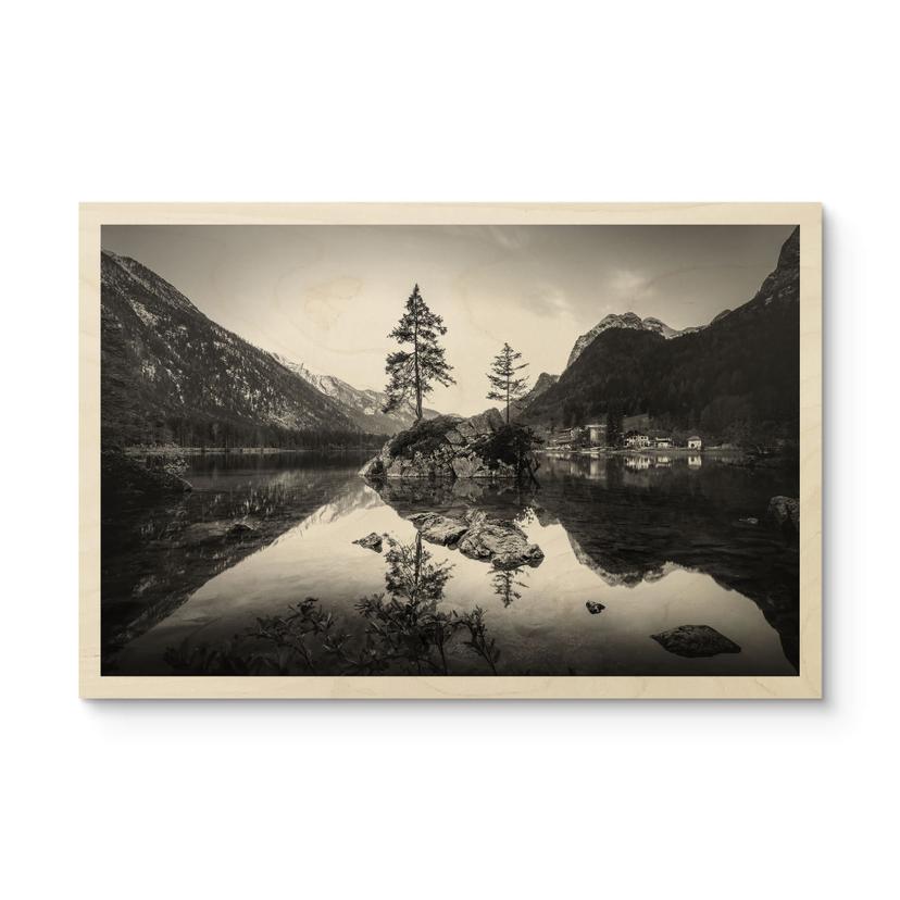 Cuadro de madera Paisaje pintoresco con lago de montaña cristalino - Hintersee