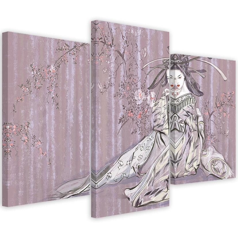 3 stykke lærredstryk, traditionel japansk geisha