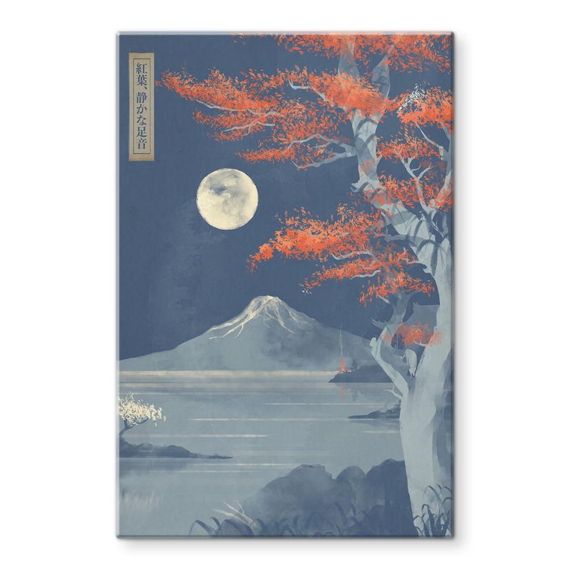 Glasbillede - Fuldmåne over toppen af Fuji-san | Japansk landskab - Roze