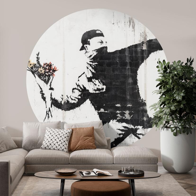 Papier peint photo Banksy - Le lanceur de fleurs - Rond