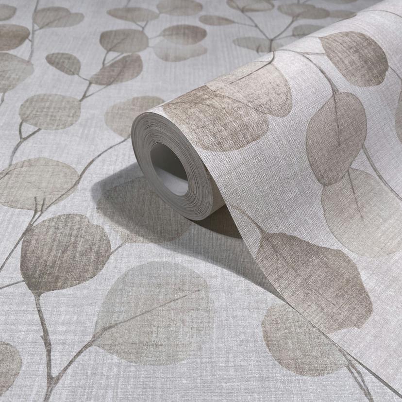 Non-woven tapet i grått blad blad look blommig natur