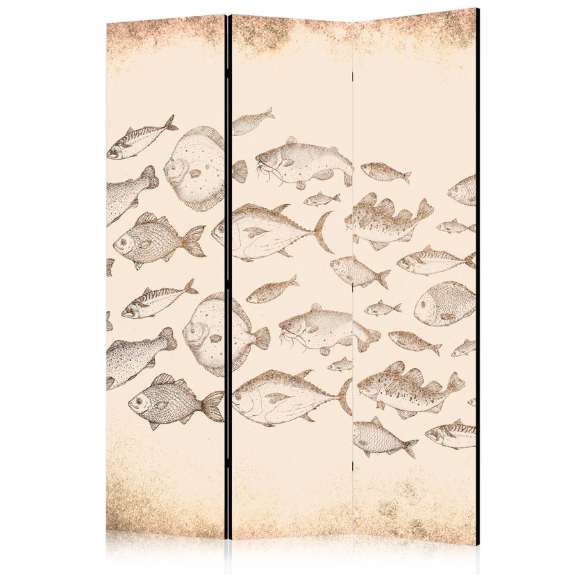 Paravent, Raumteiler freistehend, Trennwand - Sketch of a Fish School