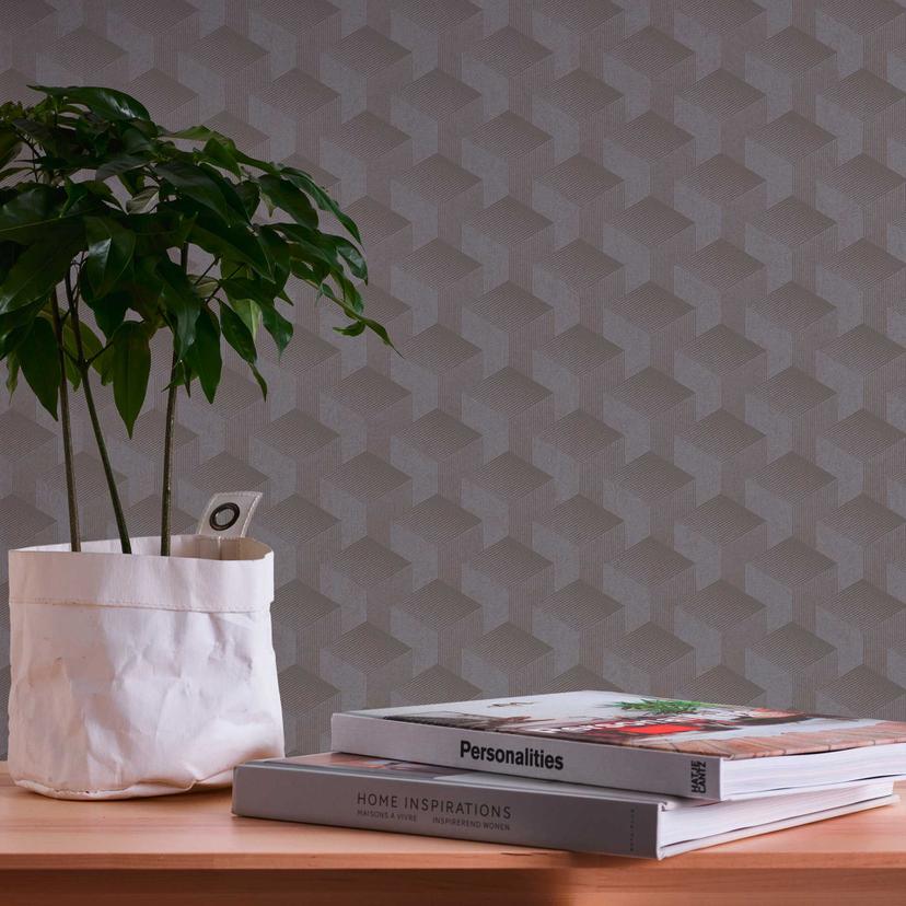 Papel pintado gráfico gris - papel pintado retro con efecto 3D - papel pintado no tejido salón dormitorio cocina