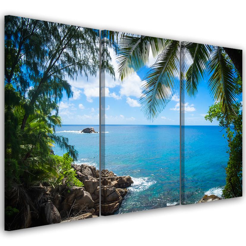3 stykke lærred Print Tropical Beach Palm Trees Island