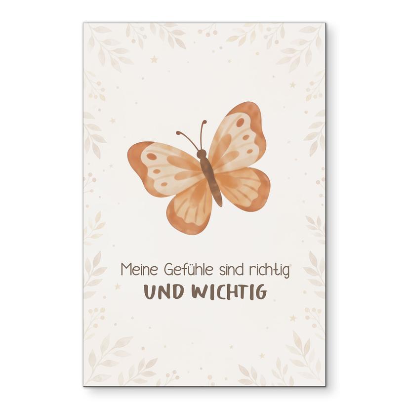 Alu-Dibond Wandbild mit Schmetterling - Kraftsatz 'Meine Gefühle sind richtig und wichtig' für Kinder