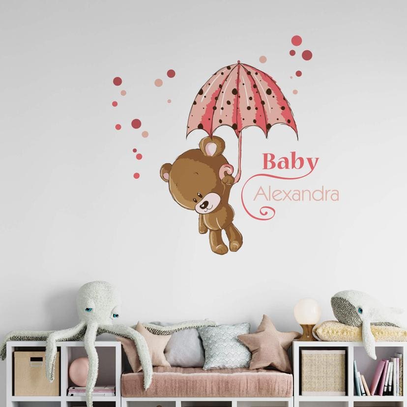 Wallsticker - Navn + baby i rosa