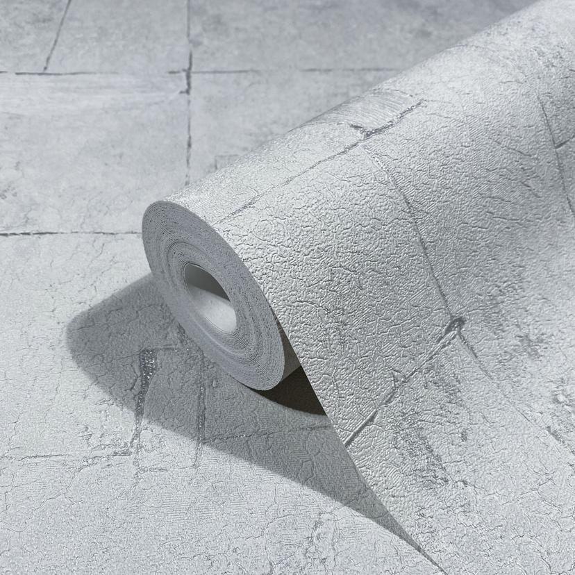 Non-woven tapet med gipslook i kakelgrå grafik