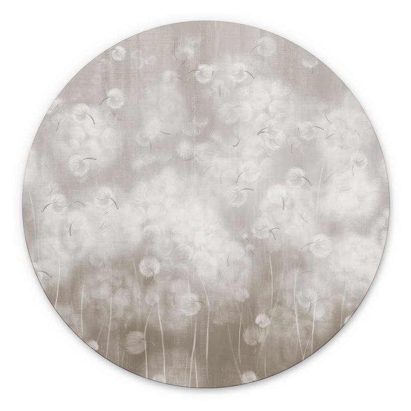 Wanddecoratie Paardenbloemen Droom in Beige - Ms Tiff - Alu-Dibond Rond