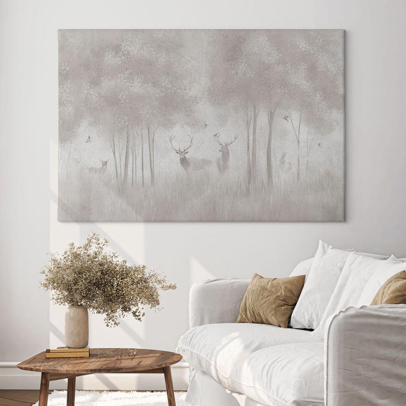 Canvas schilderij Herten in het nevelwoud - Ms Tiff