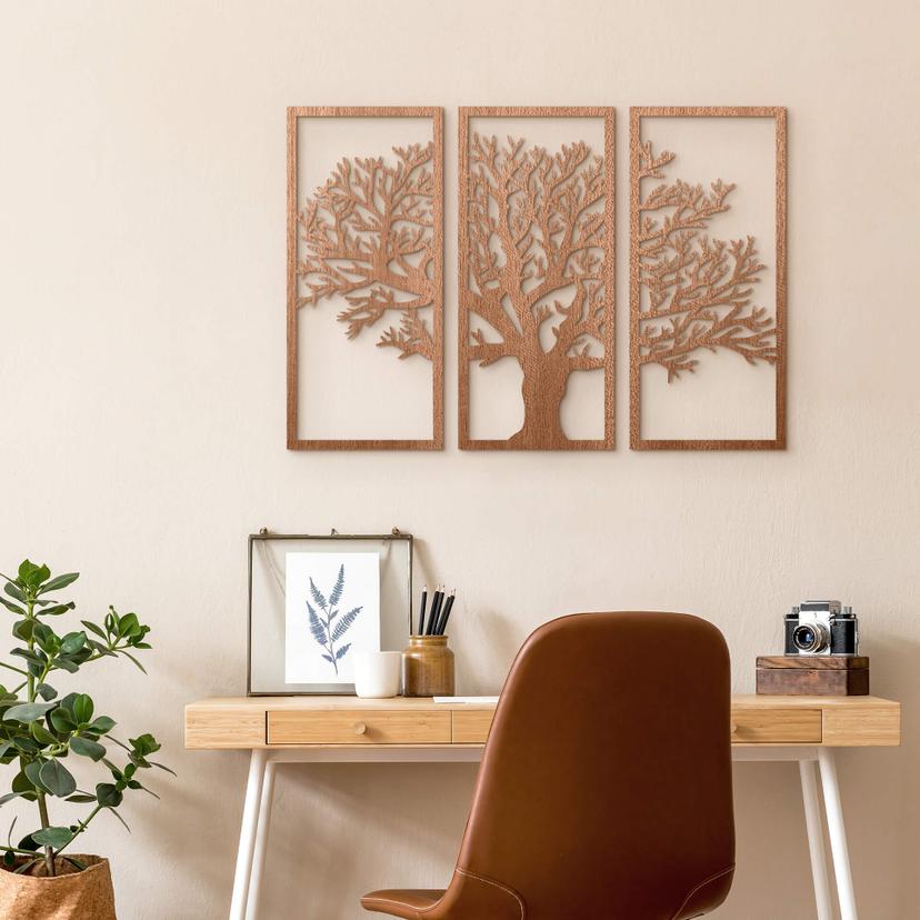 Decoración en madera árbol set 3 piezas - madera de caoba