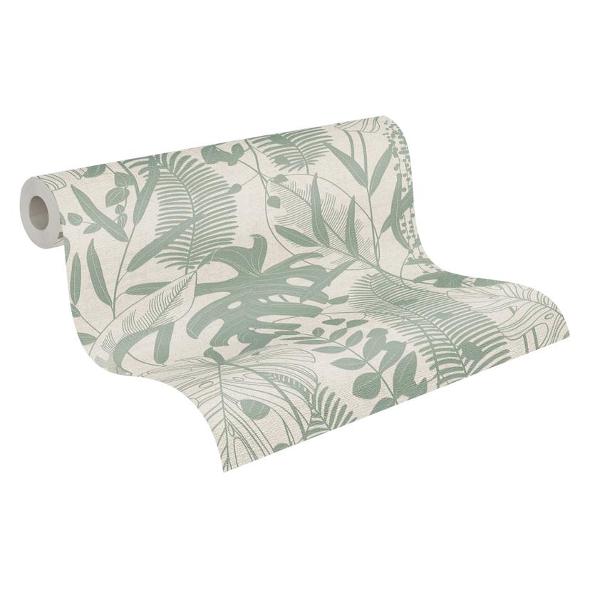 Papel pintado no tejido hojas de palmera verde crema gris metalizado papel pintado naturaleza
