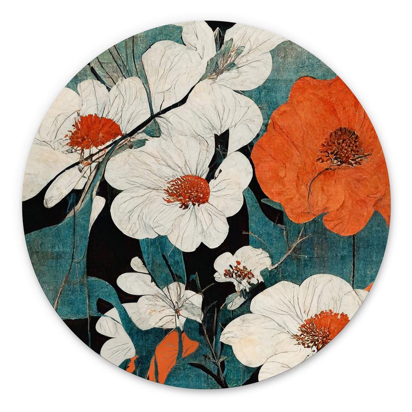 Vægcirkel Treechild - Asian Flowers – print på aluminium (Alu-Dibond)