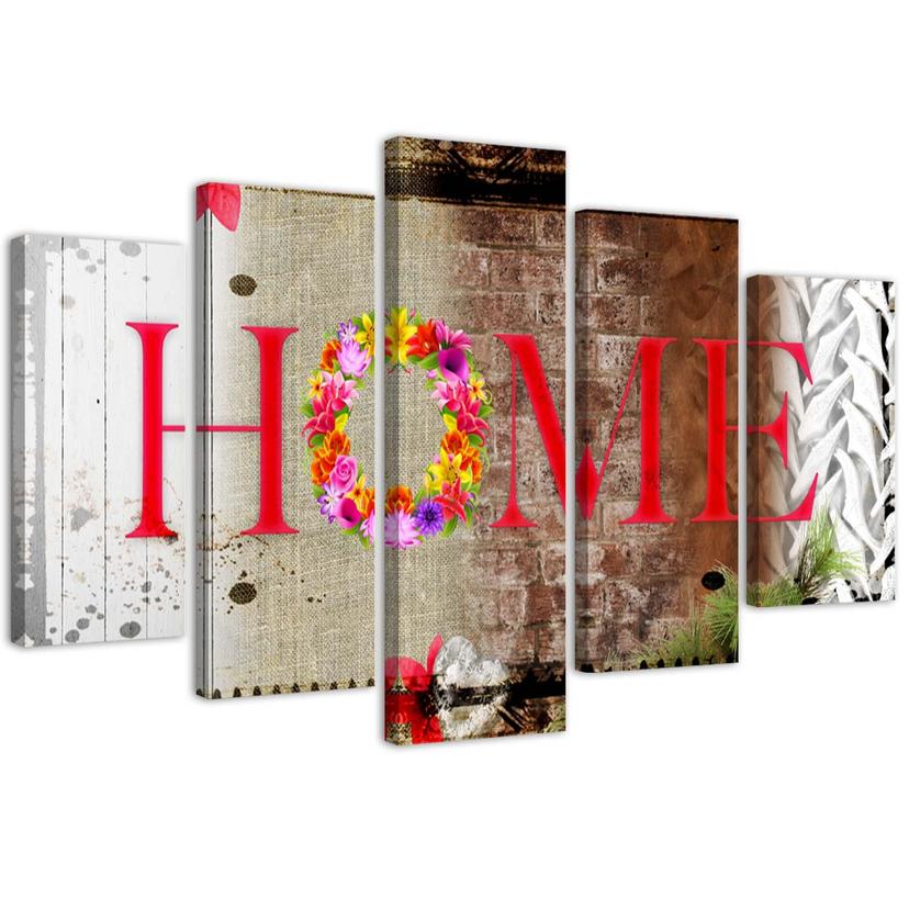 5 stykke lærred Print Hjem Inskription Blomster