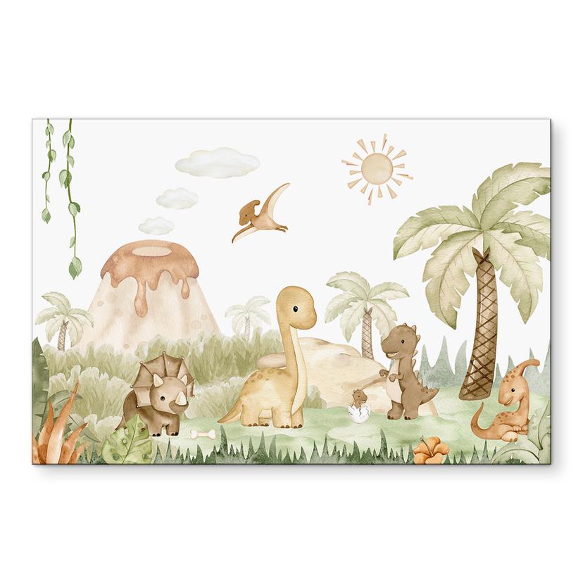 Wandbild Kleine Dinos auf großer Entdeckungsreise - Oliver Robins - Alu-Dibond