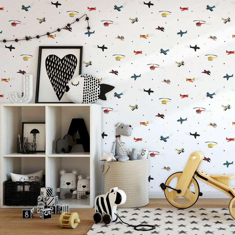 Børnetapet, non-woven tapet med illustration Kids Walls hvid, farverig