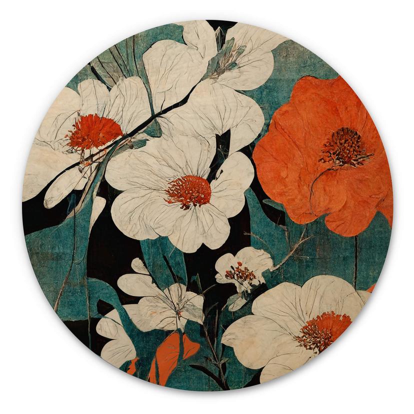 Cuadro de madera Esplendor floral asiático - Treechild - Redondo