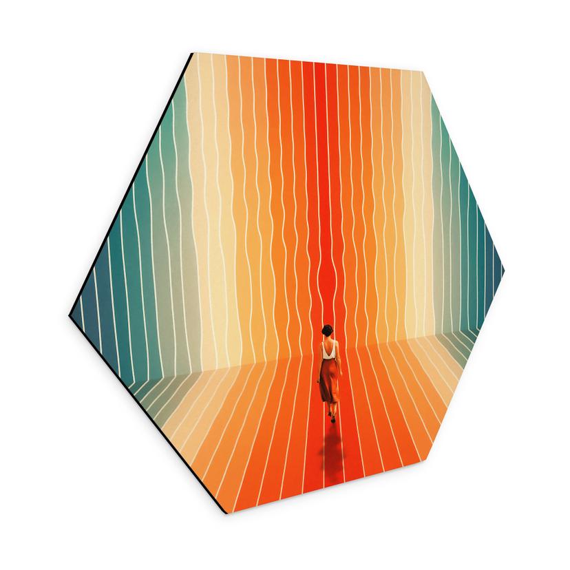 Hexagon Dibond Kvinde foran regnbue-baggrund - Taudalpoi